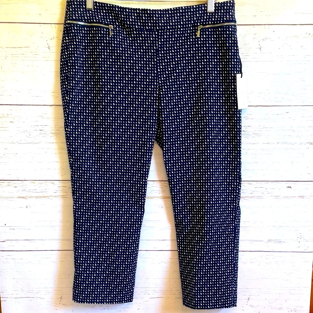 Jasmine & Juliana Stretchy Dark Navy Blue and White Crop Pants, size 14, NWT